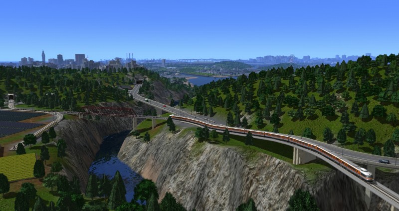 東原駅付近。川を縫うように走っていく