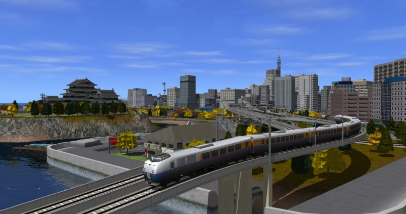 姫海富田城を横目に走る